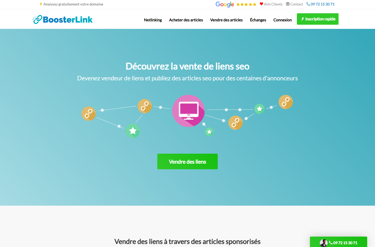 Page de vente de liens de Boosterlink destinée aux éditeurs de sites