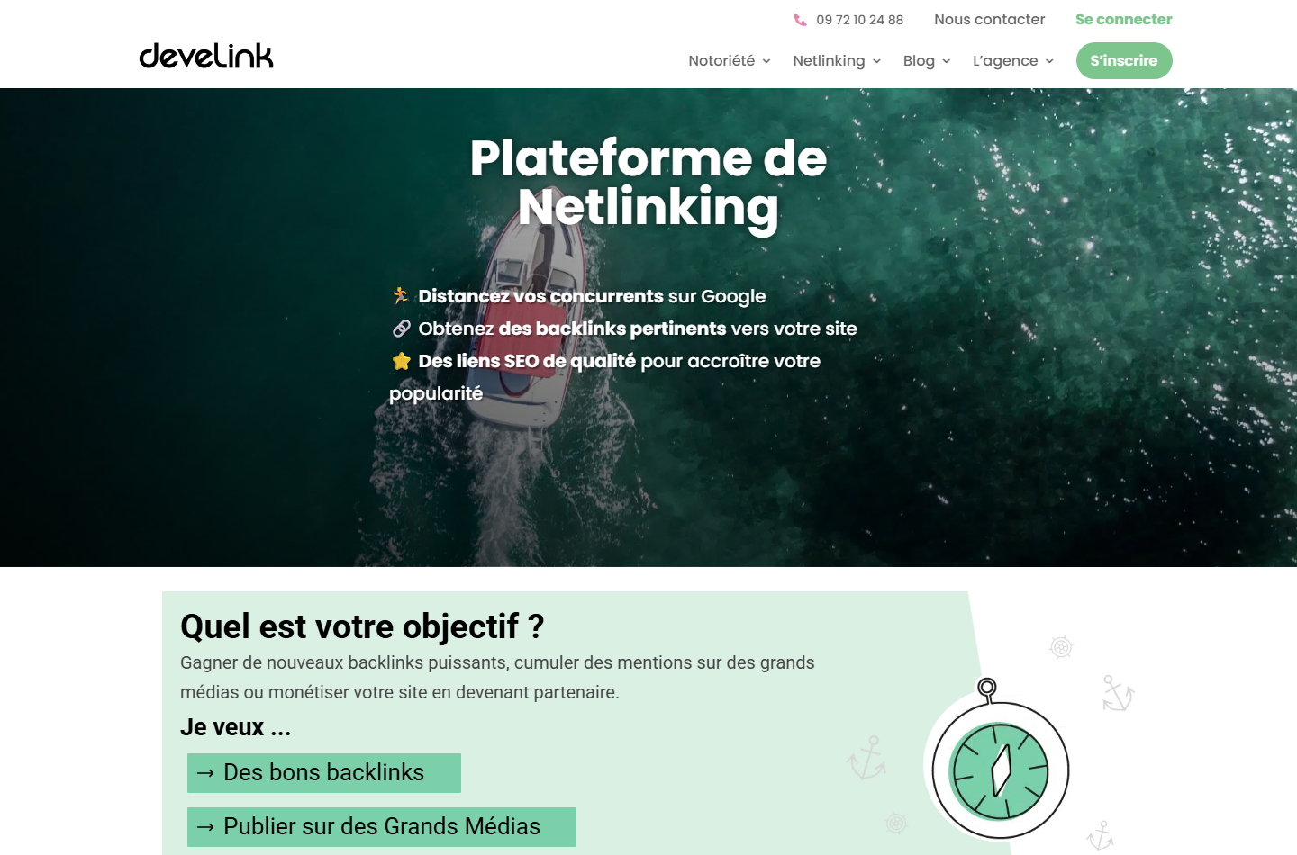Page d'accueil de la plateforme de netlinking Develink