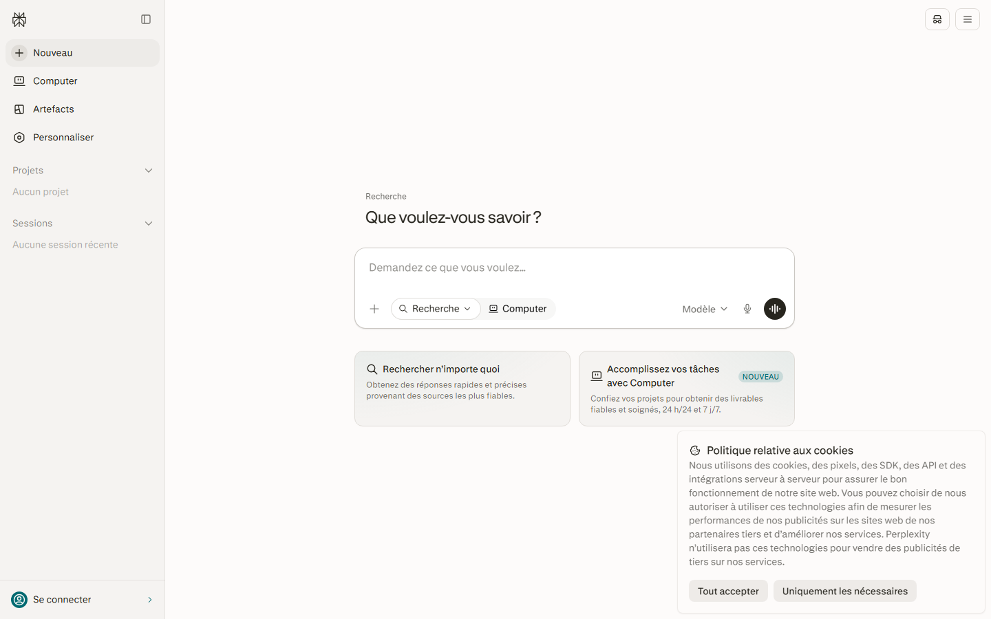 Interface de Perplexity, moteur de recherche par IA qui cite ses sources