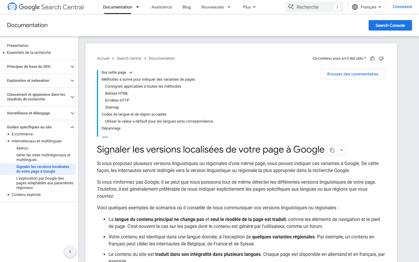 Documentation Google sur les versions localisées et les balises hreflang