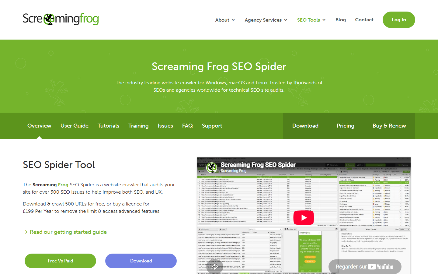Interface de Screaming Frog SEO Spider, outil d'exploration de sites
