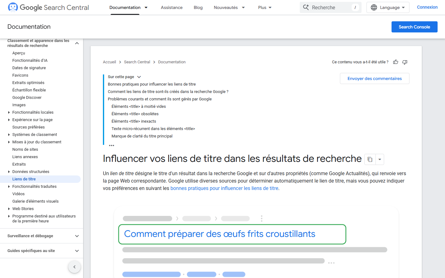 Documentation Google sur les balises title et leur affichage dans les résultats